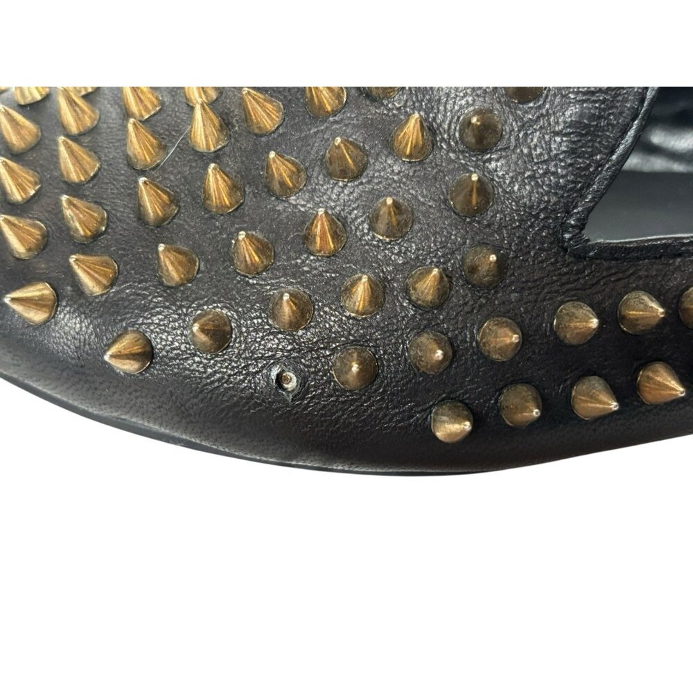UNIF Hellraisers Womens 5 Spiked Flats Goth Punk Black Gold Leather Whimsigoth - Picture 5 of 8